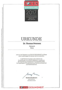 Urkunde FOCUS-Arztempfehlung 2017